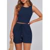 imagePRETTYGARDEN Lounge Sets for Women 2025 Summer Two Piece Matching Outfits Beach Vacation Clothes Sleeveless Tops and ShortsNavy