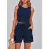 imagePRETTYGARDEN Lounge Sets for Women 2025 Summer Two Piece Matching Outfits Beach Vacation Clothes Sleeveless Tops and ShortsNavy