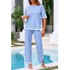 imagePRETTYGARDEN Two Piece Sets for Women 2025 Summer Spring Casual Sweater Knit Lounge Travel Matching Outfits ClothingLight Blue