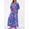 imagePRETTYGARDEN Womens 2 Piece Beach Vacation Outfit 2025 Casual Summer Floral Button Down Shirt Wide Leg Pants Matching SetsFloral Pink Blue