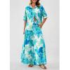 imagePRETTYGARDEN Womens 2 Piece Beach Vacation Outfit 2025 Casual Summer Floral Button Down Shirt Wide Leg Pants Matching SetsFloral White Blue Green