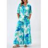 imagePRETTYGARDEN Womens 2 Piece Beach Vacation Outfit 2025 Casual Summer Floral Button Down Shirt Wide Leg Pants Matching SetsFloral White Blue Green