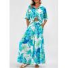 imagePRETTYGARDEN Womens 2 Piece Beach Vacation Outfit 2025 Casual Summer Floral Button Down Shirt Wide Leg Pants Matching SetsFloral White Blue Green