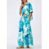 imagePRETTYGARDEN Womens 2 Piece Beach Vacation Outfit 2025 Casual Summer Floral Button Down Shirt Wide Leg Pants Matching SetsFloral White Blue Green