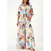 imagePRETTYGARDEN Womens 2 Piece Beach Vacation Outfit 2025 Casual Summer Floral Button Down Shirt Wide Leg Pants Matching SetsFloral White Multicolored