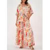 imagePRETTYGARDEN Womens 2 Piece Beach Vacation Outfit 2025 Casual Summer Floral Button Down Shirt Wide Leg Pants Matching SetsFloral White Orange
