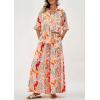 imagePRETTYGARDEN Womens 2 Piece Beach Vacation Outfit 2025 Casual Summer Floral Button Down Shirt Wide Leg Pants Matching SetsFloral White Orange