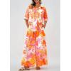 imagePRETTYGARDEN Womens 2 Piece Beach Vacation Outfit 2025 Casual Summer Floral Button Down Shirt Wide Leg Pants Matching SetsFloral White Orange Pink