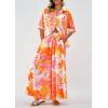 imagePRETTYGARDEN Womens 2 Piece Beach Vacation Outfit 2025 Casual Summer Floral Button Down Shirt Wide Leg Pants Matching SetsFloral White Orange Pink