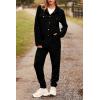 imagePRETTYGARDEN Womens 2025 Winter 2 Piece Outfit Tracksuit Long Sleeve Button Down Shacket Jacket Pockets Long Pants Casual SetBlack