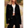 imagePRETTYGARDEN Womens 2025 Winter 2 Piece Outfit Tracksuit Long Sleeve Button Down Shacket Jacket Pockets Long Pants Casual SetBlack