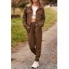 imagePRETTYGARDEN Womens 2025 Winter 2 Piece Outfit Tracksuit Long Sleeve Button Down Shacket Jacket Pockets Long Pants Casual SetCamel