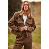 imagePRETTYGARDEN Womens 2025 Winter 2 Piece Outfit Tracksuit Long Sleeve Button Down Shacket Jacket Pockets Long Pants Casual SetCamel