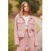 imagePRETTYGARDEN Womens 2025 Winter 2 Piece Outfit Tracksuit Long Sleeve Button Down Shacket Jacket Pockets Long Pants Casual SetPink