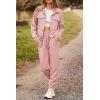 imagePRETTYGARDEN Womens 2025 Winter 2 Piece Outfit Tracksuit Long Sleeve Button Down Shacket Jacket Pockets Long Pants Casual SetPink