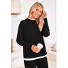 imagePRETTYGARDEN Womens Winter Two Piece Matching Sweater Lounge Sets Knit Long Sleeve Pullover Tops Wide Leg Pants TracksuitsBlack
