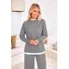 imagePRETTYGARDEN Womens Winter Two Piece Matching Sweater Lounge Sets Knit Long Sleeve Pullover Tops Wide Leg Pants TracksuitsGrey