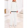 imagePRETTYGARDEN Womens Winter Two Piece Matching Sweater Lounge Sets Knit Long Sleeve Pullover Tops Wide Leg Pants TracksuitsWhite