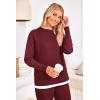 imagePRETTYGARDEN Womens Winter Two Piece Matching Sweater Lounge Sets Knit Long Sleeve Pullover Tops Wide Leg Pants TracksuitsWine Red