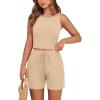 imagePRETTYGARDEN Lounge Sets for Women 2025 Summer Two Piece Matching Outfits Beach Vacation Clothes Sleeveless Tops and ShortsApricot