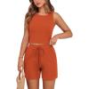 imagePRETTYGARDEN Lounge Sets for Women 2025 Summer Two Piece Matching Outfits Beach Vacation Clothes Sleeveless Tops and ShortsBrick Red