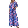imagePRETTYGARDEN Womens 2 Piece Beach Vacation Outfit 2025 Casual Summer Floral Button Down Shirt Wide Leg Pants Matching SetsFloral Pink Blue
