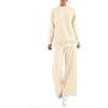 imagePRETTYGARDEN Womens Winter Two Piece Matching Sweater Lounge Sets Knit Long Sleeve Pullover Tops Wide Leg Pants TracksuitsBeige
