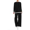 imagePRETTYGARDEN Womens Winter Two Piece Matching Sweater Lounge Sets Knit Long Sleeve Pullover Tops Wide Leg Pants TracksuitsBlack