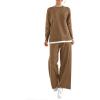 imagePRETTYGARDEN Womens Winter Two Piece Matching Sweater Lounge Sets Knit Long Sleeve Pullover Tops Wide Leg Pants TracksuitsCamel