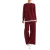 imagePRETTYGARDEN Womens Winter Two Piece Matching Sweater Lounge Sets Knit Long Sleeve Pullover Tops Wide Leg Pants TracksuitsWine Red