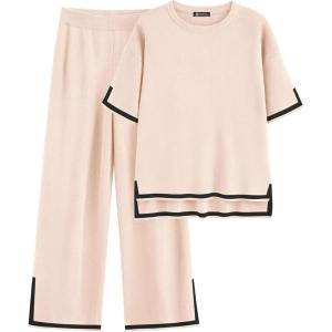 imagePRETTYGARDEN Two Piece Sets for Women 2025 Summer Spring Casual Sweater Knit Lounge Travel Matching Outfits ClothingBeige
