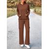 imagePRETTYGARDEN Womens 2 Piece Lounge Sets 2025 Fall Knitted Hoodie Pullover Tops Cargo Pants Matching Outfits TracksuitsBrown