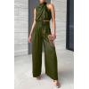imagePRETTYGARDEN Womens 2 Piece Outfits 2025 Summer Casual Sleeveless Mock Neck Crop Tops Wide Leg Pants SetArmy Green