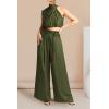 imagePRETTYGARDEN Womens 2 Piece Outfits 2025 Summer Casual Sleeveless Mock Neck Crop Tops Wide Leg Pants SetArmy Green