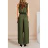 imagePRETTYGARDEN Womens 2 Piece Outfits 2025 Summer Casual Sleeveless Mock Neck Crop Tops Wide Leg Pants SetArmy Green