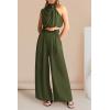 imagePRETTYGARDEN Womens 2 Piece Outfits 2025 Summer Casual Sleeveless Mock Neck Crop Tops Wide Leg Pants SetArmy Green