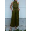 imagePRETTYGARDEN Womens 2 Piece Outfits 2025 Summer Casual Sleeveless Mock Neck Crop Tops Wide Leg Pants SetArmy Green
