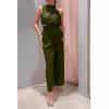 imagePRETTYGARDEN Womens 2 Piece Outfits 2025 Summer Casual Sleeveless Mock Neck Crop Tops Wide Leg Pants SetArmy Green