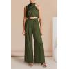 imagePRETTYGARDEN Womens 2 Piece Outfits 2025 Summer Casual Sleeveless Mock Neck Crop Tops Wide Leg Pants SetArmy Green