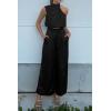 imagePRETTYGARDEN Womens 2 Piece Outfits 2025 Summer Casual Sleeveless Mock Neck Crop Tops Wide Leg Pants SetBlack