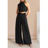 imagePRETTYGARDEN Womens 2 Piece Outfits 2025 Summer Casual Sleeveless Mock Neck Crop Tops Wide Leg Pants SetBlack