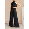 imagePRETTYGARDEN Womens 2 Piece Outfits 2025 Summer Casual Sleeveless Mock Neck Crop Tops Wide Leg Pants SetBlack