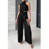 imagePRETTYGARDEN Womens 2 Piece Outfits 2025 Summer Casual Sleeveless Mock Neck Crop Tops Wide Leg Pants SetBlack
