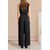 imagePRETTYGARDEN Womens 2 Piece Outfits 2025 Summer Casual Sleeveless Mock Neck Crop Tops Wide Leg Pants SetBlack