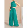 imagePRETTYGARDEN Womens 2 Piece Outfits 2025 Summer Casual Sleeveless Mock Neck Crop Tops Wide Leg Pants SetBlue Green
