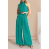 imagePRETTYGARDEN Womens 2 Piece Outfits 2025 Summer Casual Sleeveless Mock Neck Crop Tops Wide Leg Pants SetBlue Green