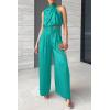 imagePRETTYGARDEN Womens 2 Piece Outfits 2025 Summer Casual Sleeveless Mock Neck Crop Tops Wide Leg Pants SetBlue Green