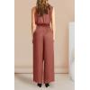 imagePRETTYGARDEN Womens 2 Piece Outfits 2025 Summer Casual Sleeveless Mock Neck Crop Tops Wide Leg Pants SetBrown Red