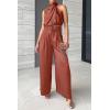 imagePRETTYGARDEN Womens 2 Piece Outfits 2025 Summer Casual Sleeveless Mock Neck Crop Tops Wide Leg Pants SetBrown Red