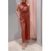 imagePRETTYGARDEN Womens 2 Piece Outfits 2025 Summer Casual Sleeveless Mock Neck Crop Tops Wide Leg Pants SetBrown Red